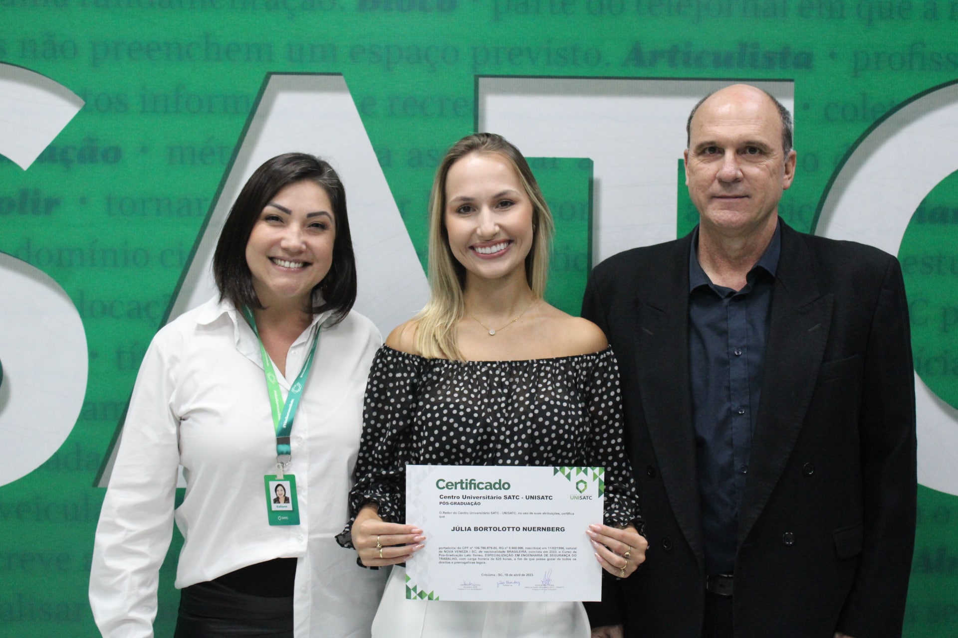 Curso de pós-graduação em Engenharia de Segurança do Trabalho da UniSatc tem sua primeira formada